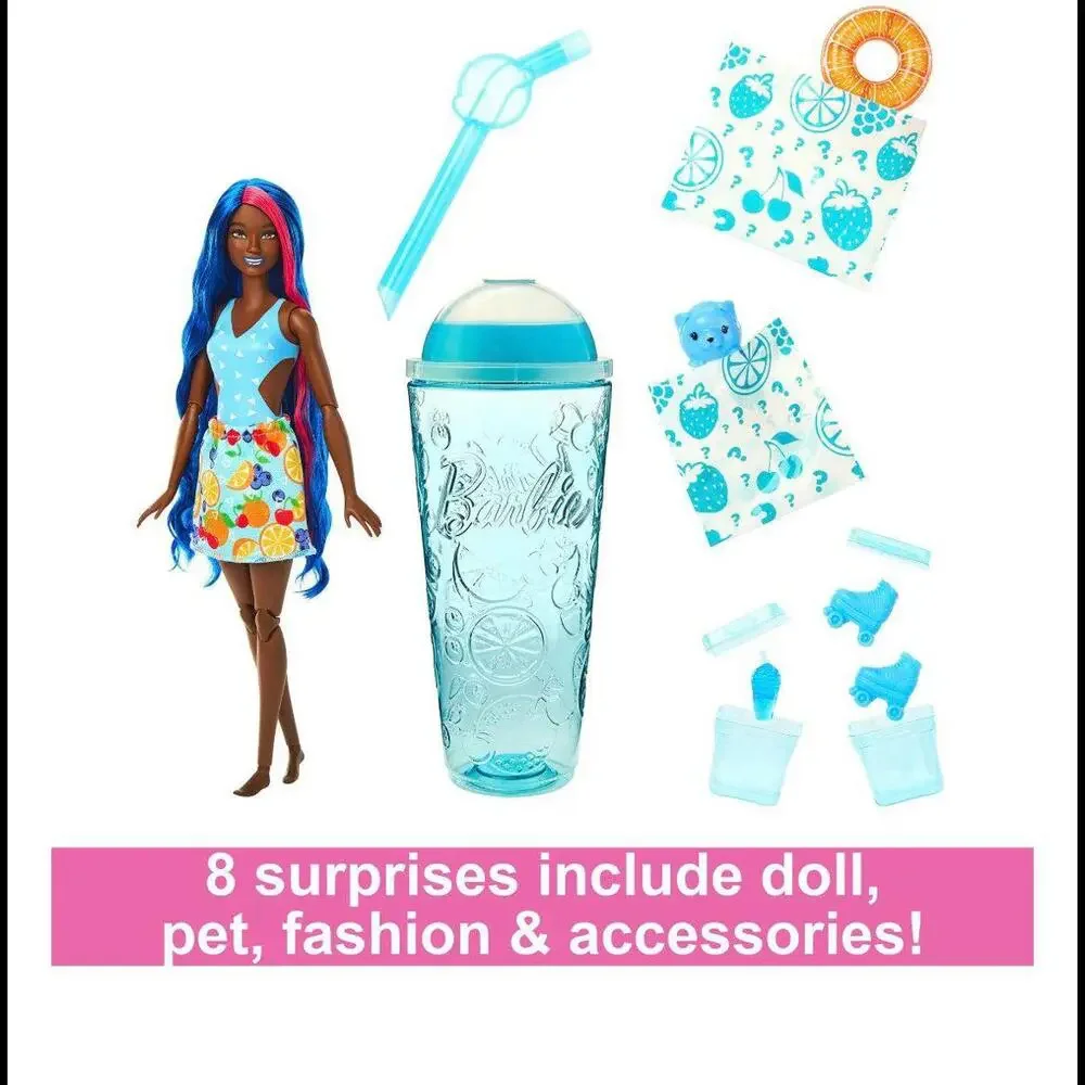 Barbie Pop Reveal Fruit Series Fruit Punch Doll, 8 Surprises Include Pet, Slime,